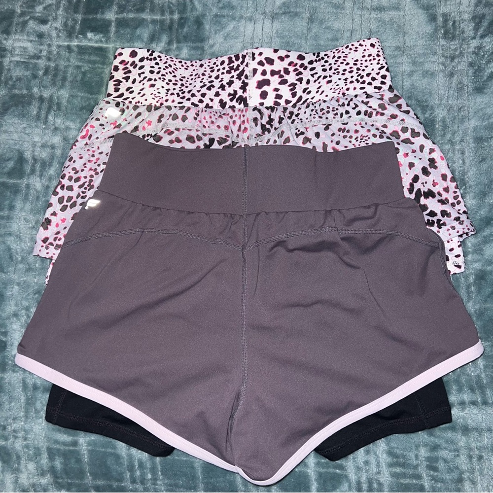 Fabletics Olesia S bundle Grey & Leopard Print Compression Short Athletic Shorts